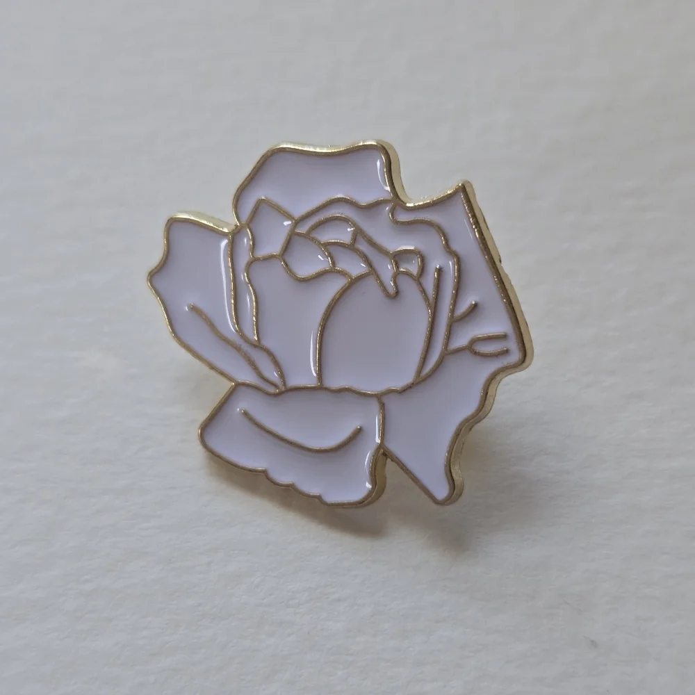 Gold-Trim White Rose Enamel Pin